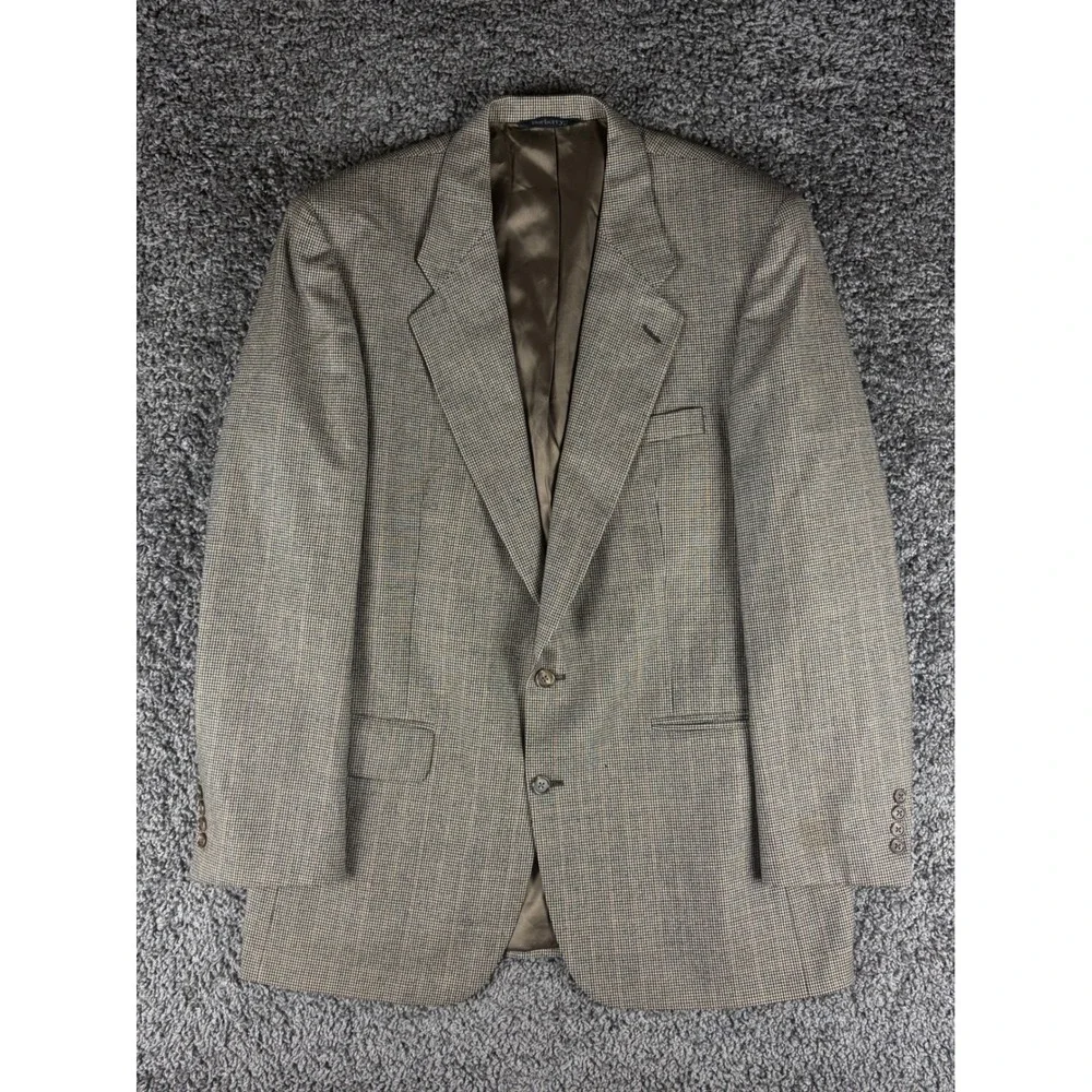 Burberrys Prorsum Vintage Mens 40L Wool Houndstooth Blazer Sport Coat Brown Tan